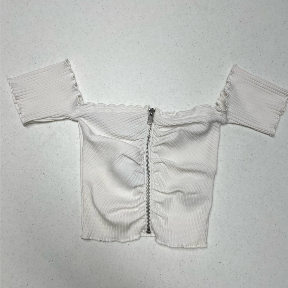 Fashion Nova White Off Shoulder Zip Crop Top